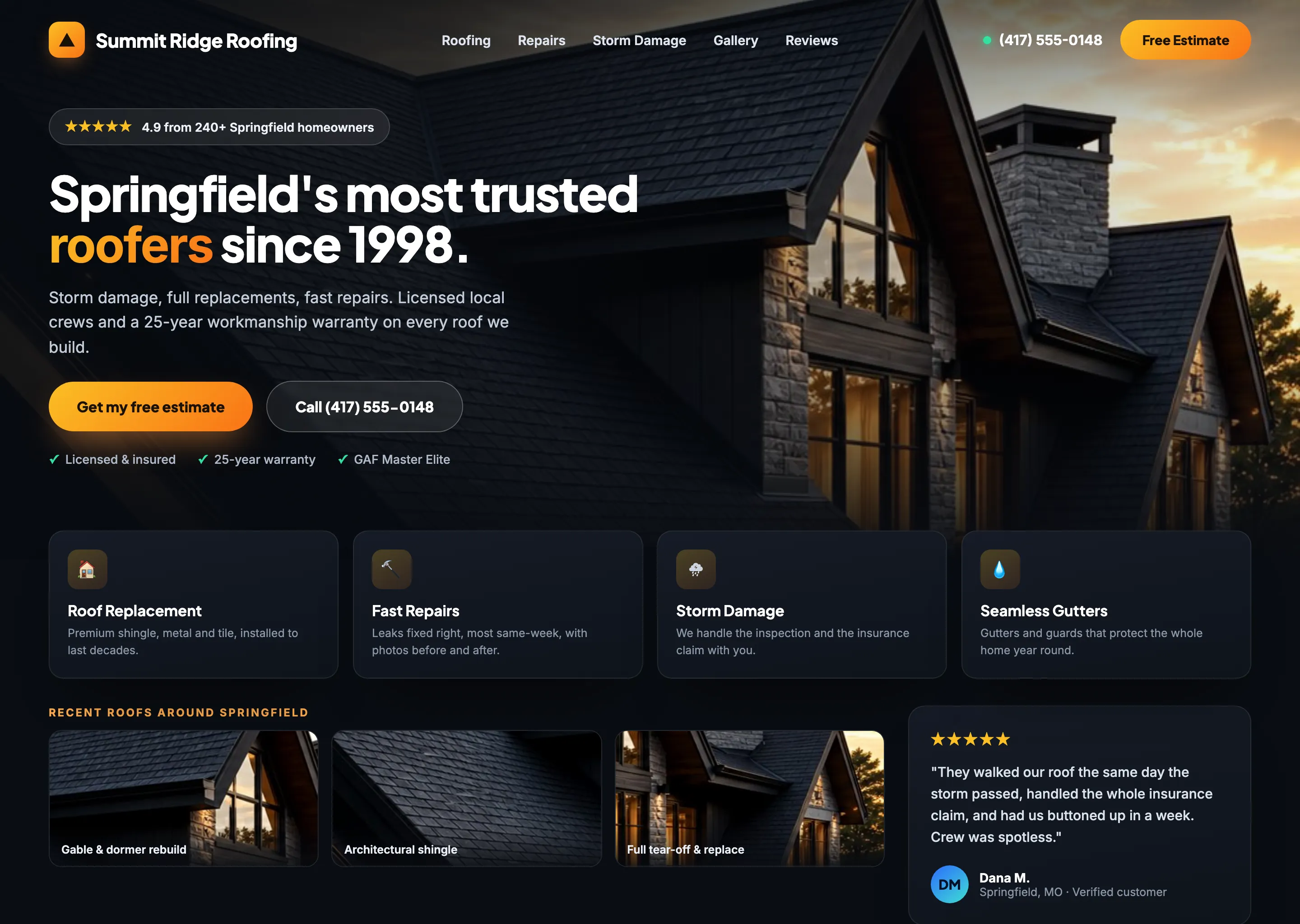 A sleek, modern roofing website we designed